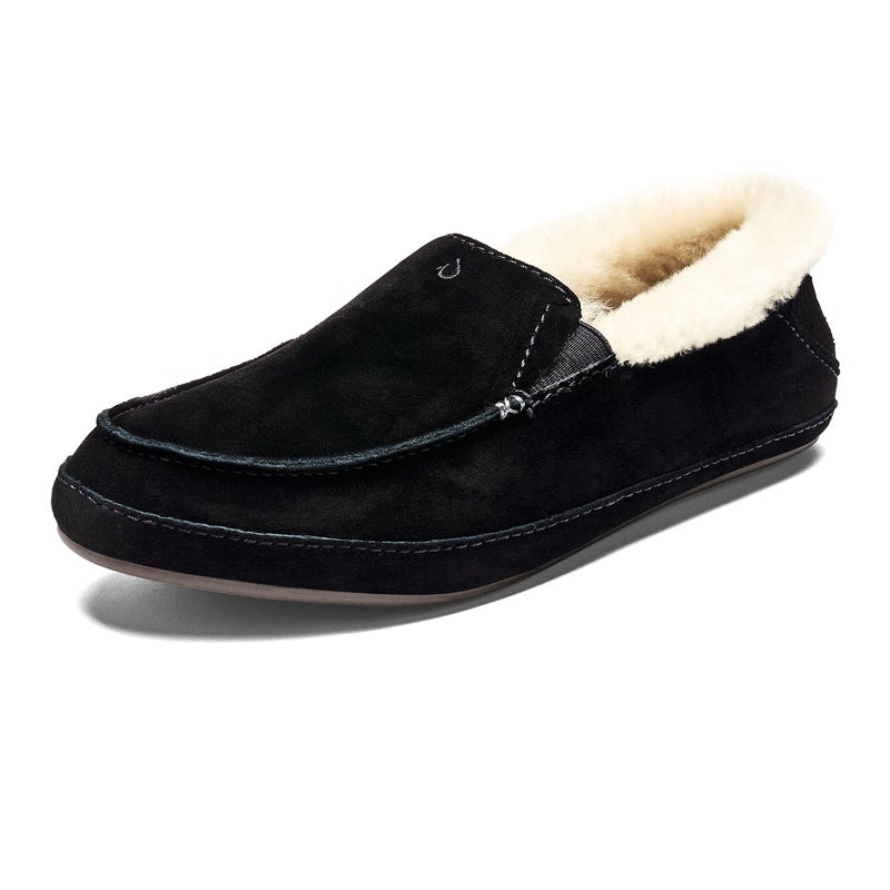 OLUKAI Ku'una Women's Slipper, Leather Slip-On Shoes, Genuine Shearling & Premium Leather, Lightweight & Durable for All-Day Comfort, Black/Black, 6 - Image 1